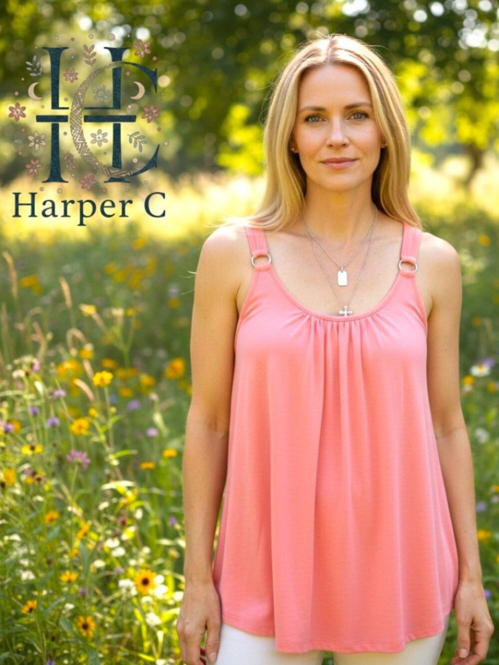 Cable & Gauge Peach Tank Top with Metal Rings